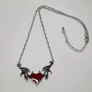 Red Devil Heart with Wings Adjustable Necklace